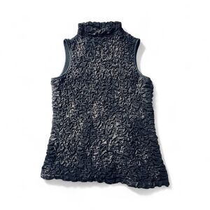 Fashion Bug Women's XL Black Metallic Sleeveless Ruched High Neck Top 3D Fabric
